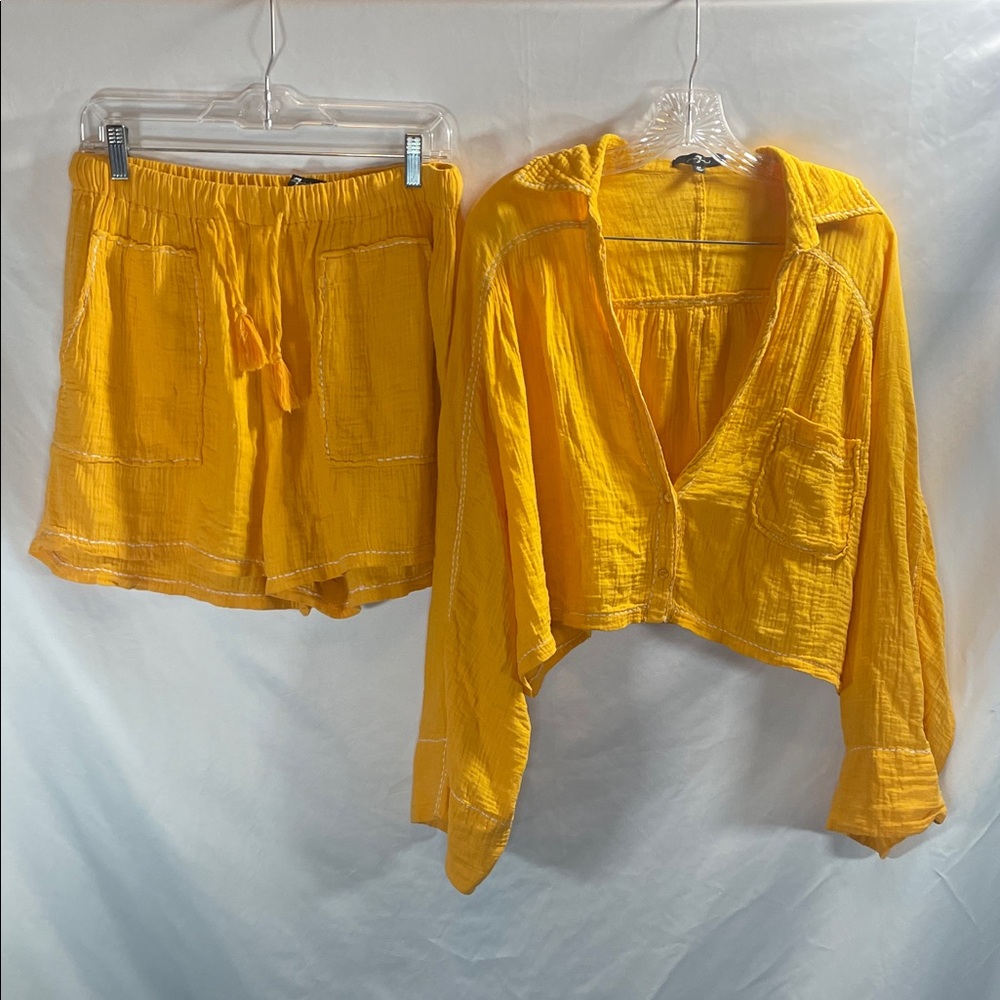 7 For All Mankind Yellow Cotton Blouse and Short Set